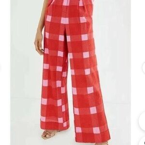 Anthropologie Red and Pink Plaid Trousers
